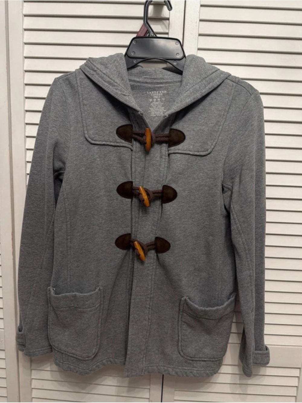 Lands' End Gray Hooded Knit Toggle Cardigan Sweater Jacket – Women’s Medium (M)
